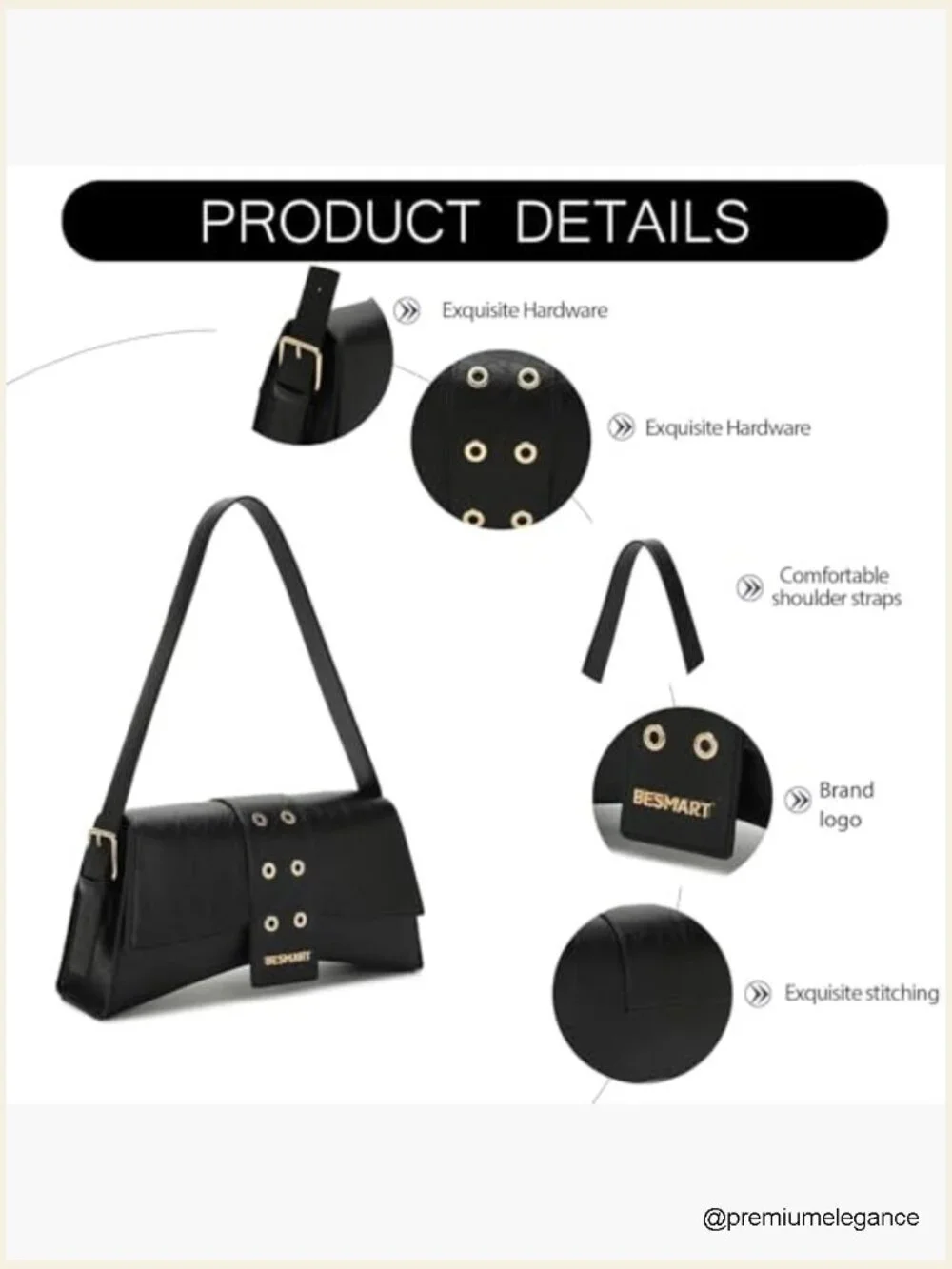 Waterproof PU Hobo Shoulder Bag Medium Work Tote